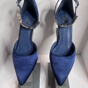 Elegant Blue Satin Women's Heels